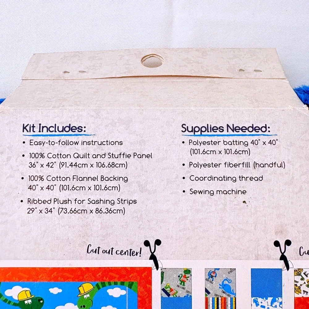 Fabric Editions Storytime Quilt Stuffie Kit Blue Dino Demo Day Construction